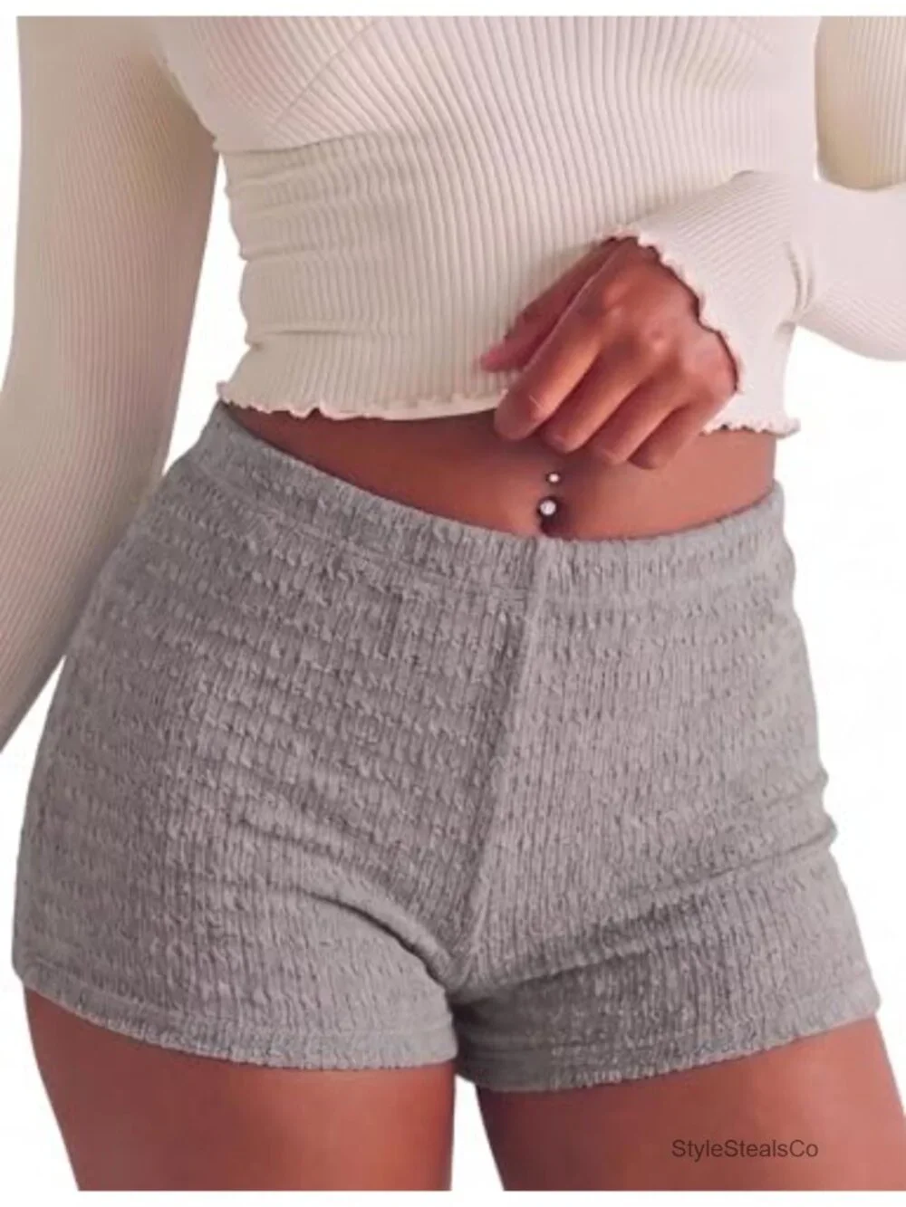 High Waist Bubble Knit Pajama Shorts - Soft, Breathable, Elastic Waist